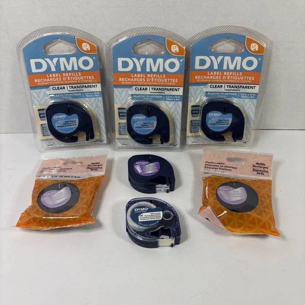 Lot of 6 Dymo Label Refills White Clear Plastic LetraTag Most Sealed